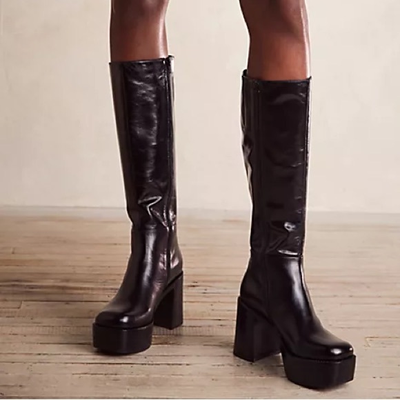 Jeffrey Campbell Shoes - JEFFREY CAMPBELL The Band Knee High Platform Boot Black Leather Size 9 US